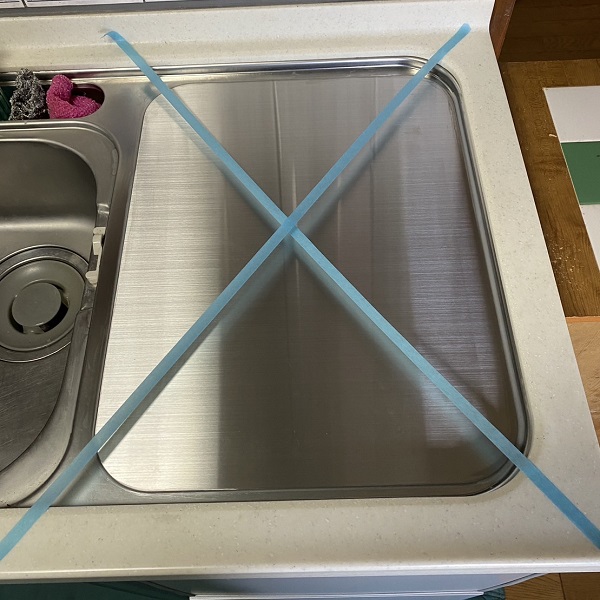 ヤマハトップオープン食洗機取替え交換工事　ステンレスふた設置　規制線